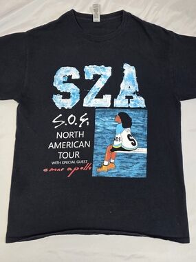 Gildan Ultra Cotton Men's SZA S.O.S. Tour Graphic T-Shirt Black Crew Neck M